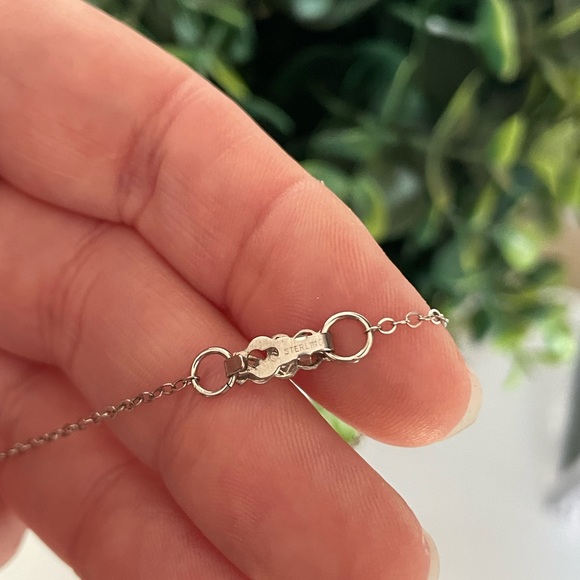 Vtg Art Deco Era Dendritic Moss Agate Two Tone Sterling Silver Lavalier Necklace - Picture 5 of 6